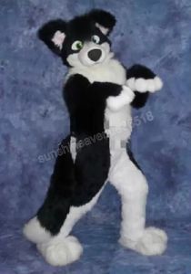 Halloween longo pele preta husky cão mascote traje top qualidade cartoon tema caráter carnaval unisex adultos tamanho Natal festa de aniversário fantasia