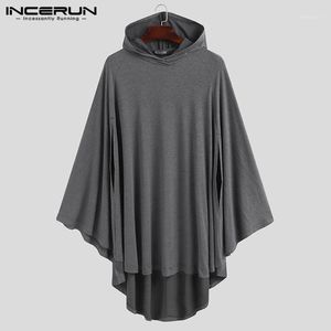 Men Solid Color Cloak Hoodies Loose Irregular Leisure Hooded Sweatshirts INCERUN Mens Fashion Cape Pluvial Streetwear 5XL1