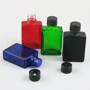 20 X Refillable Clear Amber Black Blue Square Glass Bottles with Phenolic Cone Cap 30ml 1oz essential oil Containers