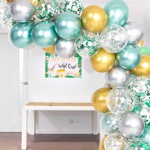 1 takım Balon Zincir Orman Orman Serisi Tema Seti Parti Dekorasyon Metal Yeşil Altın Glitter Balonlar Düğün Doğum Günü Balon Doğum Günü Partisi Dekor Çocuk Bebek Duş