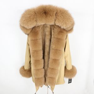 OFTBUY 2019 Fashion Winter Giack Giacca da donna Real Fur Coat Natural Real Fox Pelliccia Collare Allentato Lungo Parks Grande pelliccia Capispalla staccabile T200319