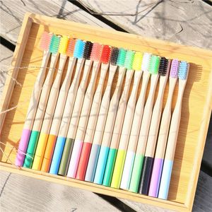 Rainbow Bamboo Multi Colours Około kolory okrągły uchwyt czarny włosy dla dorosłych tandenbelstel drewniany rączka niskie szczotkę z zębami o niskiej zawartości węgla