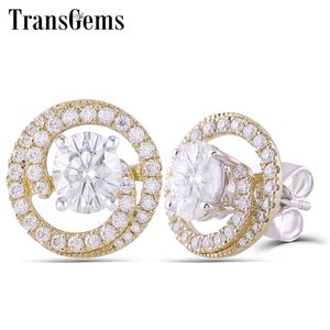 Transgems 14K белый желтый золотой центр 2CT 5 * 7 мм овальный Def Color Moissanite Big STED серьги Halo Серьги отталкивают для женщин Y200620