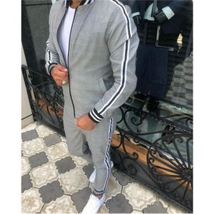 Mężczyzna Krata Wzór Zestawy Moda Trend Zipper Kurtki Długie Spodnie Sportwear Projektant Sprężyna Męski Outdoor Casual Sport Dressuit 2 szt
