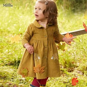 Frocks for Kids Marca Primavera Inverno Bebê Meninas Roupas Algodão Hedgehog Applique Camiseta Dos Vestidos Da Criança 2-7 Anos 211231