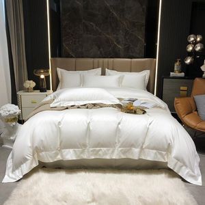 Conjuntos de cama simples cinza branco incrustado cordão largura borda de edredão 1000tc algodão egípcio estilo simples conjunto de folha de cama