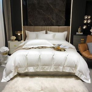 Zestawy pościelowe Zwykły Szary White Inkruid Cord Szeroki Krawędź Duvet Cover 1000TC Egiptian Bawełna Proste Styl Set Bed Pillowcases