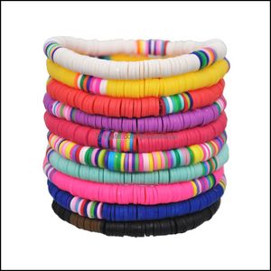 Bedelarmbanden Sieraden Dames Polymeer Clay Disc Bead Bracelet Rainbow Heishi Beads Boho Colorf Sieraden Stretch Drop Levering Doy