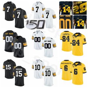 College NCAA Iowa Hawkeyes Football 15 Tyler Goodsoni Jersey 7 Spencer Petras 10 Mekhi Sargent 84 Sam Laporta Ed Nero Bianco Giallo