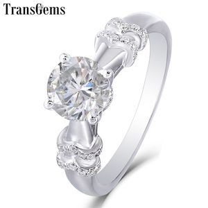 Transgems Engagement Gold Ring for Women 14K 585 White Gold Center 2CT F Color VVS Gemstone With Accents Y200620