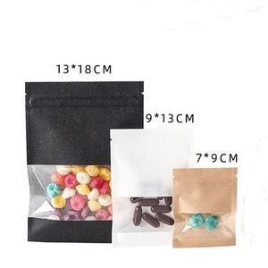 7X9cm Small Thicken Black White Brown Kraft Paper Bag zipper Pouch with Clear Window For Tea Coffee Snacks Candy Food Storage