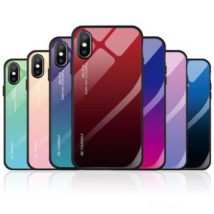 Custodia per telefono in vetro temperato a colori sfumati con bordo in TPU morbido per Smart Samsung S8 S9 S10 J7 Prime J8