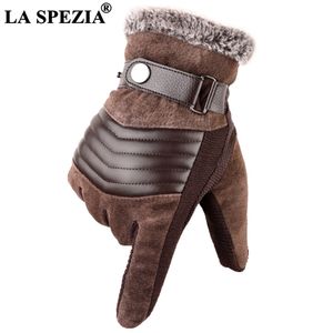 La Spezia Brownメンズレザーグローブ本物の豚のロシア冬の手袋暖かい厚い駆動スキーメンズグローブガンズLuvas LJ201221