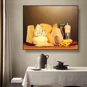 Laeacco Cucina Formaggio Still Life Tela Pittura Calligrafia Poster Stampe Per sala da pranzo Immagini a parete Home Art Decor LJ200908