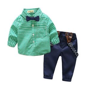 Kıyafetler Bebek Erkek Askı Bebek Kravat Romper / T-Shirt + Pantolon 2 adet / takım Çocuk Giyim Setleri Toddler Giysileri