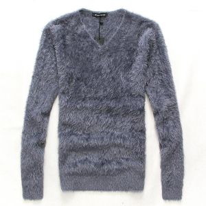 Men's Sweaters Wholesale- 2021 Winter Arrival Clothing Male Fashion Slim V-neck Pullover Mohair Sweater & Bottoming Shirt Men Casual Tops M