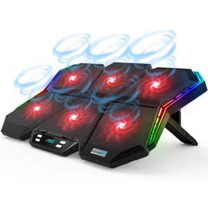 RGB Laptop Raffredding Pad LED Screen Screen Gaming Cooler con 12-Modalità, 6 Ventilatori regolabili ad alta velocità, luce a LED rossa, supporto 7 altezze, 2 porte USB, compatibili fino a 17 ''
