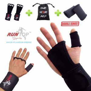 RUNTOP Crossfit Guanti da allenamento WODS Grip Pad Allenamento Sollevamento pesi Palmo della mano in pelle Proteggi polsi Avvolgimento Brace Support Cinghie Q0108