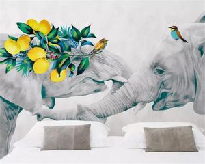 Beibehang Customized modern living room sofa background wall 3d wallpaper Small fresh Hand Painted elephant flowers