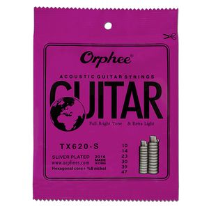 orphee 010-047アコースティックギター弦シルバーメッキ防錆六角形コア+ 8％ニッケルエクストラライトギターアクセサリー