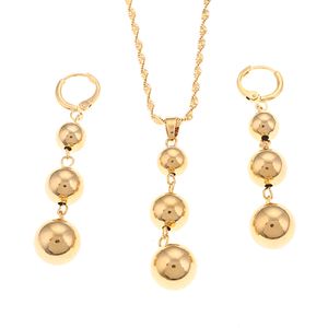 Gold Beads Pendant Necklaces Earrings For Women Yonth Girls Round Balls Beaded Necklace Jewelry Sets