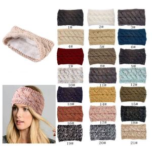 2021 Ear Muffs Add fluff style 21 Colors Knitted Twist Headband Women Winter Sports Ears Warmer Head Wrap Hairband Fashion Hair Accessories
