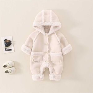Thick Warm Infant Baby Jumpsuit Hooded Inside Fleece Boy Girl Winter Autumn Overalls Children Outerwear For Kids Snowsuit Romper 220107