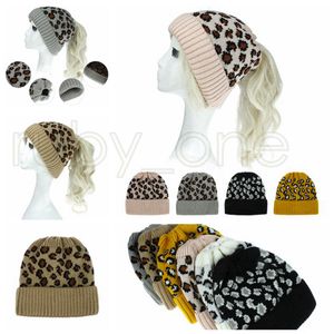 Mulheres Leopard malha de-cavalo Caps Moda Criss Cross-cavalo Beanie Inverno Quente Lã Casual Knitting Hat Party Hats Fontes RRA3649