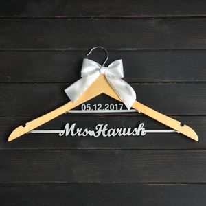 Cabide de casamento personalizado com bowknot, dois cabides de nome de linha, cabide de nupcial personalizado, damas de damas de casamento cabide presente de casamento 201219