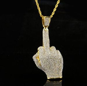 Middle Finger Diamond Necklace Street Wind Heavy Drill Full Diamond Alloy Big Finger Pendant Vertical Middle Finger Hip Hop Necklace jewelry