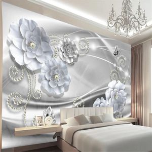 Jewelry silk flowers wallpapers 3D stereo luxury TV background wall 3d murals wallpaper for living room