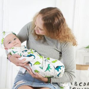Summer Newborn Blanket Cute Cartoon Pure Color Printed Cotton Blanket Hat 2 Pieces Set Baby Sleeping Bags WY371w