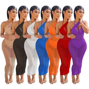 Wholesale Dresses Summer Women Club Dress Sexy Bodycon See through Long Skirt Sheer Night Party wear Backless Hip Packaged Dress Bulk 7103