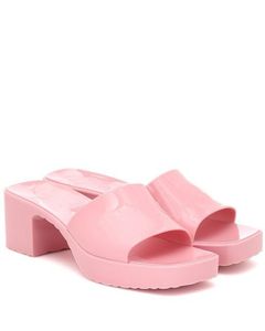 womens fashion rubber heeled slippers platform sandals open toe logo mules 6cm heel height with 2cm platform