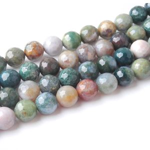 WOJIAER Faceted Indian Tribe Agate Natural Stone Loose Beads for Jewelry Making Bracelet Accessories 4 6 8 10 12mm BY920