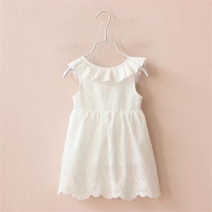 Девушки белое платье 2022 летние новые без рукавов v пустотелые моды бантики платье банкетный вечеринка детские детские платья