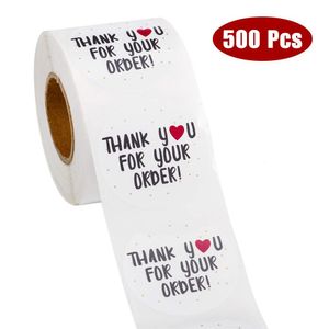 500 pcs/roll Round thank you for ordering Labels sticker 25mm 38mm store gift white label stickers red heart