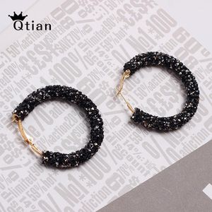 Charm Qtian Big Hoop Oorbellen voor Dames Zwart Crystal Rhinestone Cirkel Geometrische Luxe Mode sieraden1
