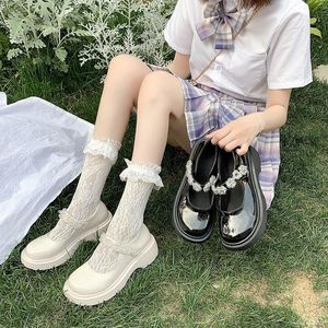 Sapatos de vestido strass Mary Jane Retro único Único de Soled Japonês Mid-Salto JK Uniforme Pequeno PU Couro Mulheres redonda
