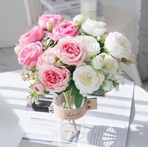 artificial White peony flower bouquet living room Vase Decoration Home wedding pink white Decorative Flowers 6 colors