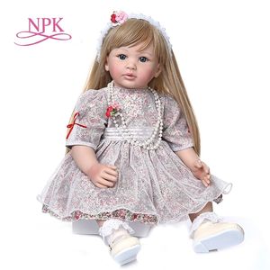 60 cm hochwertige handgefertigte Prinzessin-Reborn-Kleinkind-Mädchenpuppe mit extrem langen blonden Haaren zum Sammeln, handgefertigt, LJ201031