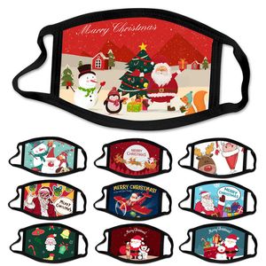 10pcs Cotton Cloth Christmas Party Masks for Adults Cartoon Xmas Face Mask Washable Reusable Anti-dust Mouth Cover Mask