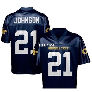 3740 Ga Tech Yellowjackets C. Johnson #21 real Full embroidery College Jersey Size S-4XL or custom any name or number jersey