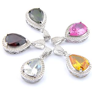 Mix 5PCS Rainbow New Luckyshine 925 sterling Silver Dazzling Drop Peridot Citrine Garnet Topaz Necklaces Pendants For Lady Party Gift