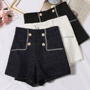 Jesienna zima Nowa koreańska moda dla kobiet wysokiej talii wełniane wełniane wełniane podwójne piersi lurex patchwork Shinny Bling Shorts