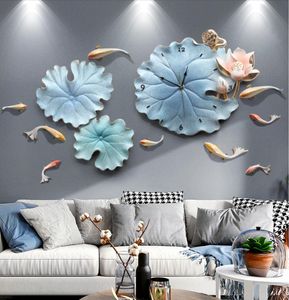 Lotus Leaf Restaurant decorative painting Decorative Objects porch corridor light luxury 3D three-dimensional flowers bedroom wall clock hanging paint