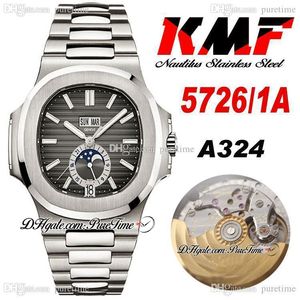 KMF 5726 / 1A-001 Годовой календарь CAL.32SC A324 Автоматические мужские часы Луна Фаза серого текстурированного набора из нержавеющей стали браслет из нержавеющей стали Super Edition CureTime C03