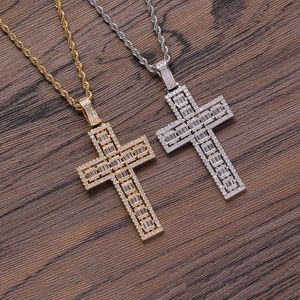 Hips Hops Gold Plated Bling Jesus Cross Necklace Micro Pave Iced Out CZ Cross Religious Pendant Necklace