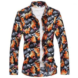 Camisas casuais masculinas Belas roupas de moda de outono masculino roupas de impressão flora