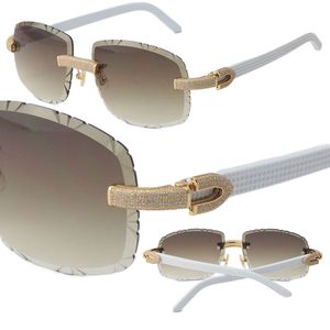 Новые микрооплачиваемые бриллианты набор Rimless Aztec Arms Sunglasses Роскошные металлические женские солнцезащитные очки Дизайнерский мужской и женский рамка 18K золотые очки UV400 Размер: 60